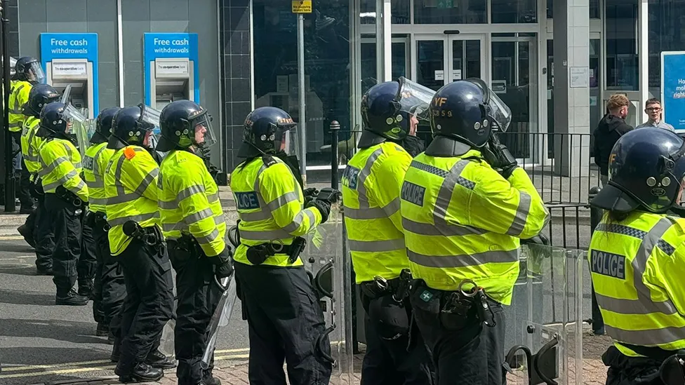 Police officers on-site at the protest